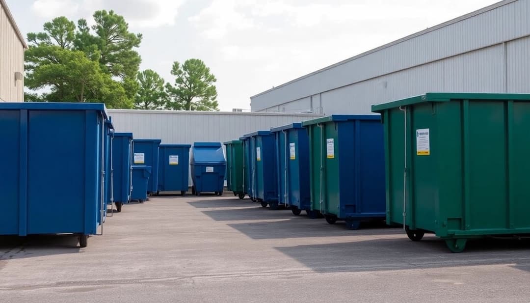 Roll-off dumpsters in a storage yard